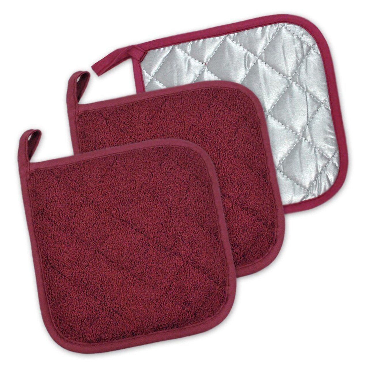 Contemporary Home Living Set of 3 Red and Silver Square Potholders 7